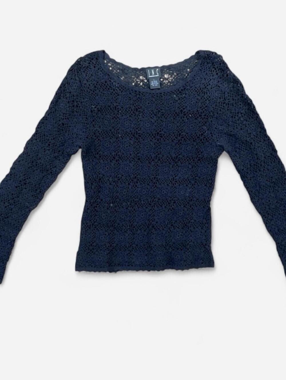 INC Black Floral Fairy Crochet Flare Sleeve Sweater